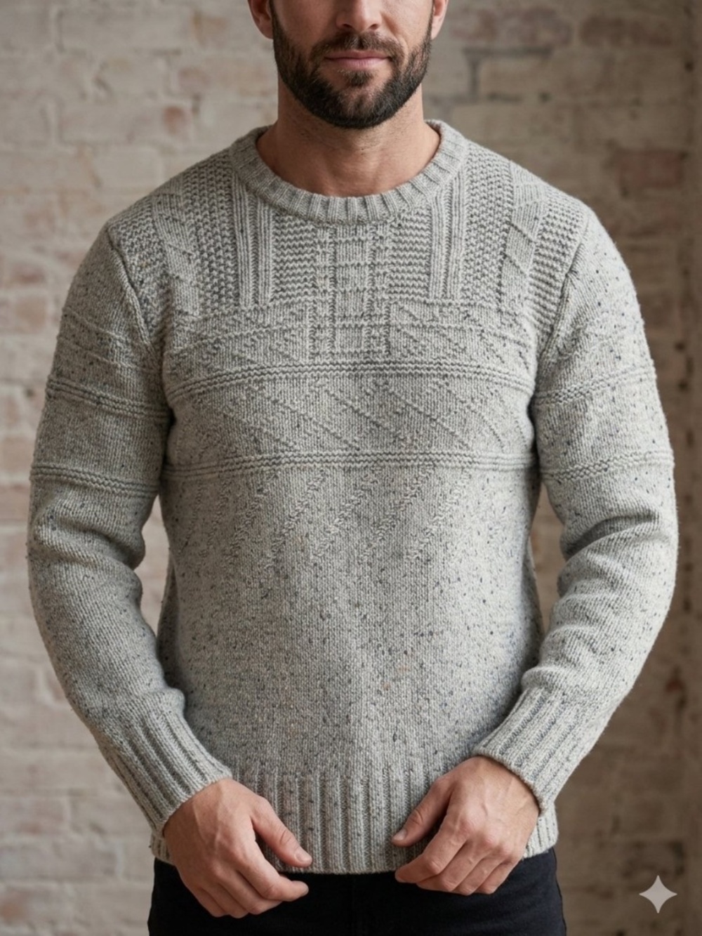 Levi's Premium Wool Blend Cable Knit Tweed Crewneck Sweater Oatmeal Gray Mens L - Picture 10 of 10